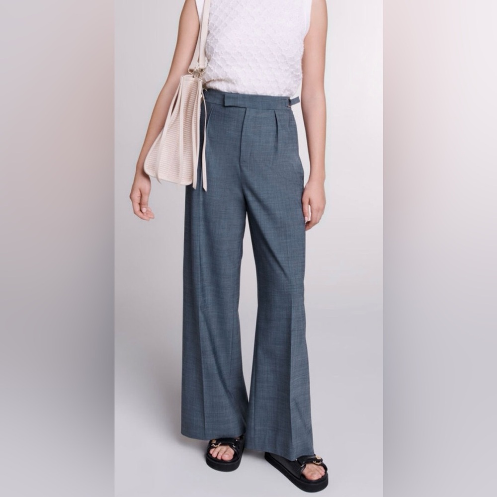Maje Blue-Grey Wide-Leg Trousers - Picture 2 of 8